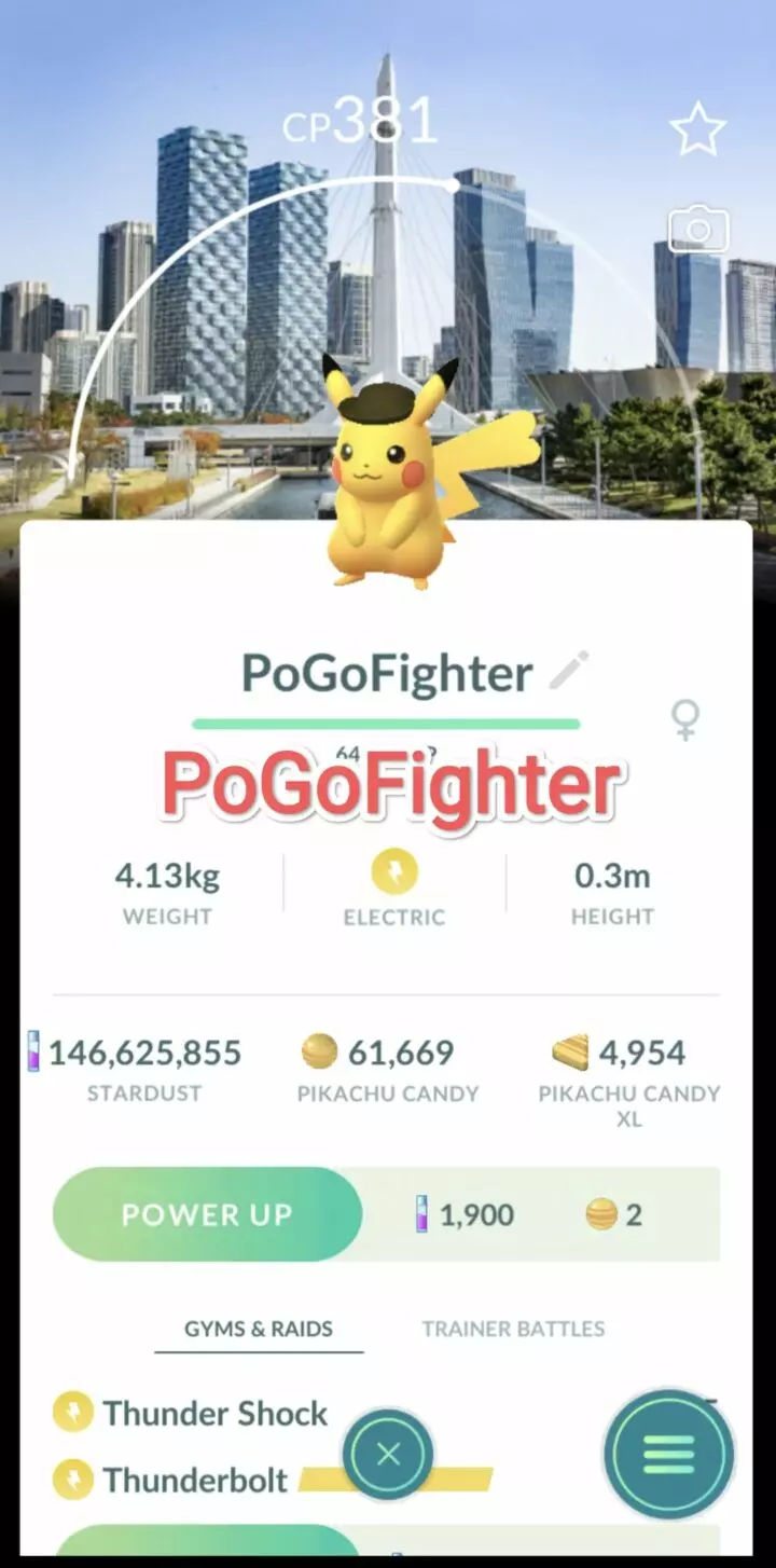 Pokémon GO Safari Hat Pikachu Incheon, South Korea Background - Trade 20.000 stardust (Read Describe)