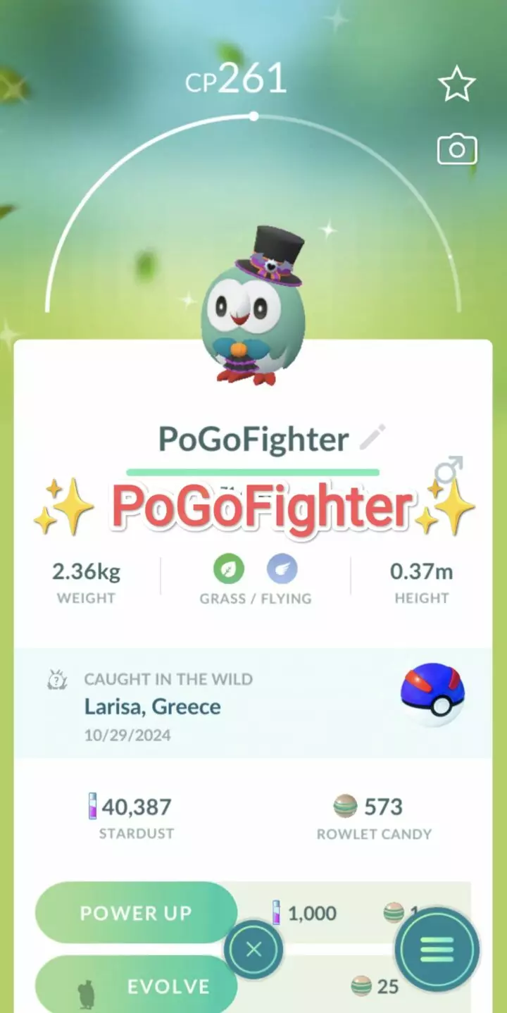 Pokémon GO Shiny Halloween Costume Rowlet  - Trade 20.000 stardust (Read Describe)