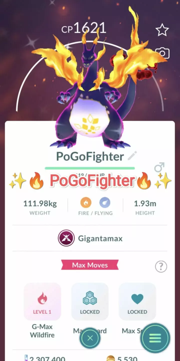 Pokémon GO Shiny Gigantamax Charizard - Trade 20.000 stardust (Read Describe)