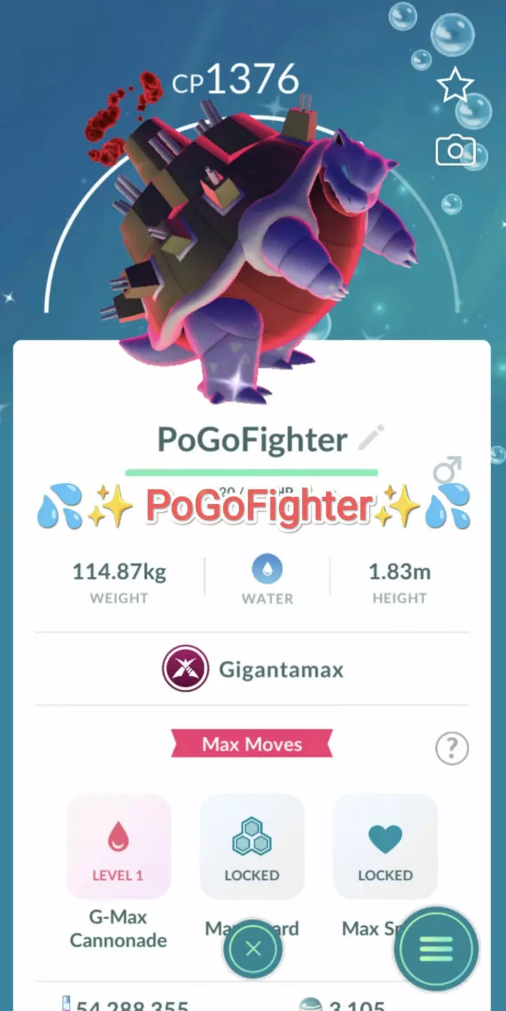 Pokémon GO Shiny Gigantamax Blastoise - Trade 20.000 stardust (Read Describe)