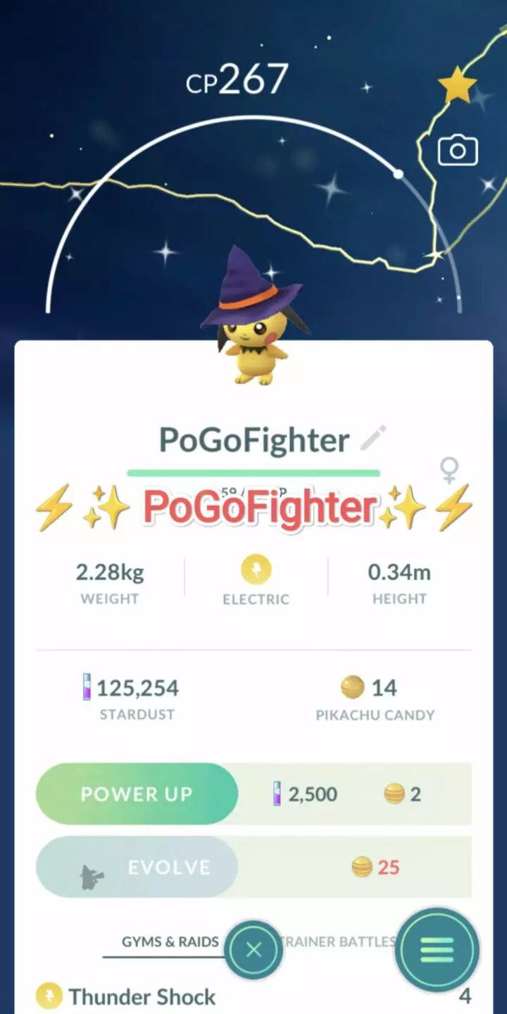 Pokémon GO Shiny Witch Hat Pichu - Trade 20.000 stardust (Read Describe)