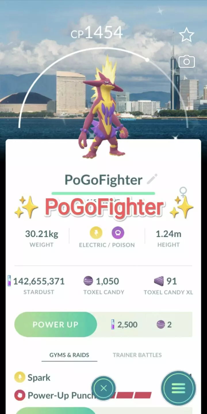 Pokémon GO Shiny Toxtricity (Amped Form) - Fukuoka Background - Trade 20.000 stardust (Read Describe)