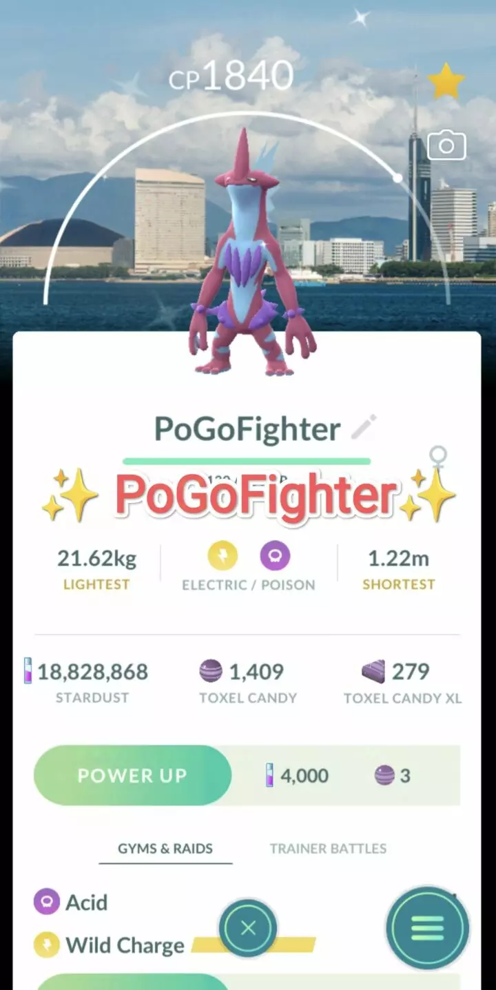 Pokémon GO Shiny Toxtricity (Low Key Form) - Fukuoka Background - Trade 20.000 stardust (Read Describe)