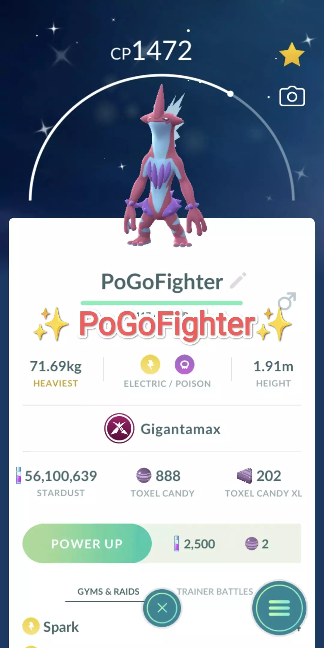 Pokmon GO Shiny Gigantamax Toxtricity (Low Key Form) - Trade 20.000  stardust (Read Describe) - PoGoFighter