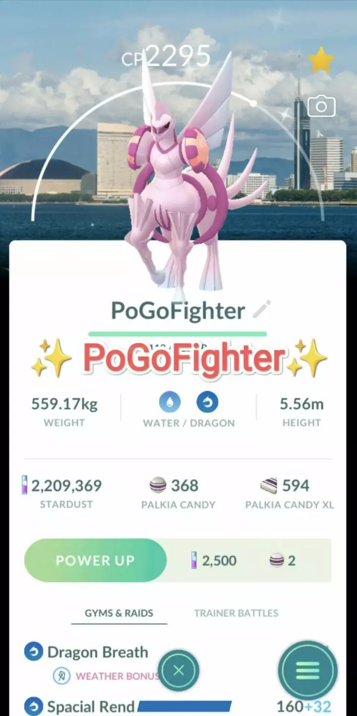 Pokémon GO Shiny Palkia Origin Forme - Special Rend - Fukuoka Background - Trade 20.000 stardust (Read Describe)