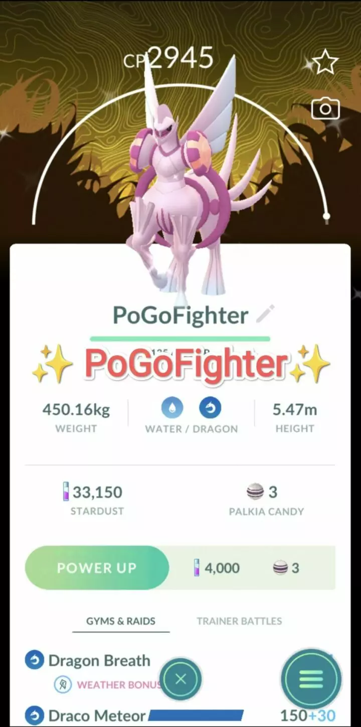 Pokémon GO Shiny Palkia Origin Forme - GO Wild Area Global Background - Trade 20.000 stardust (Read Describe)