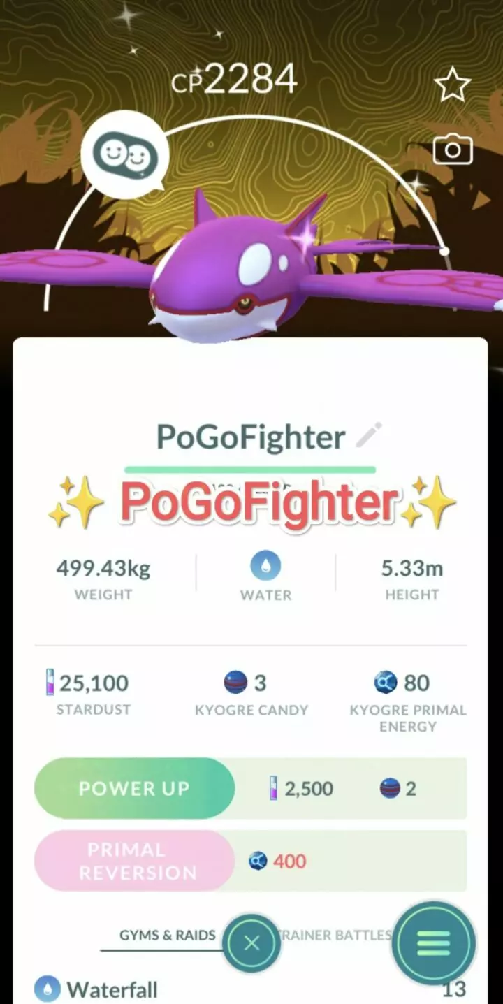 Pokémon GO Shiny Kyogre - GO Wild Area Global Background - Trade 20.000 stardust (Read Describe)
