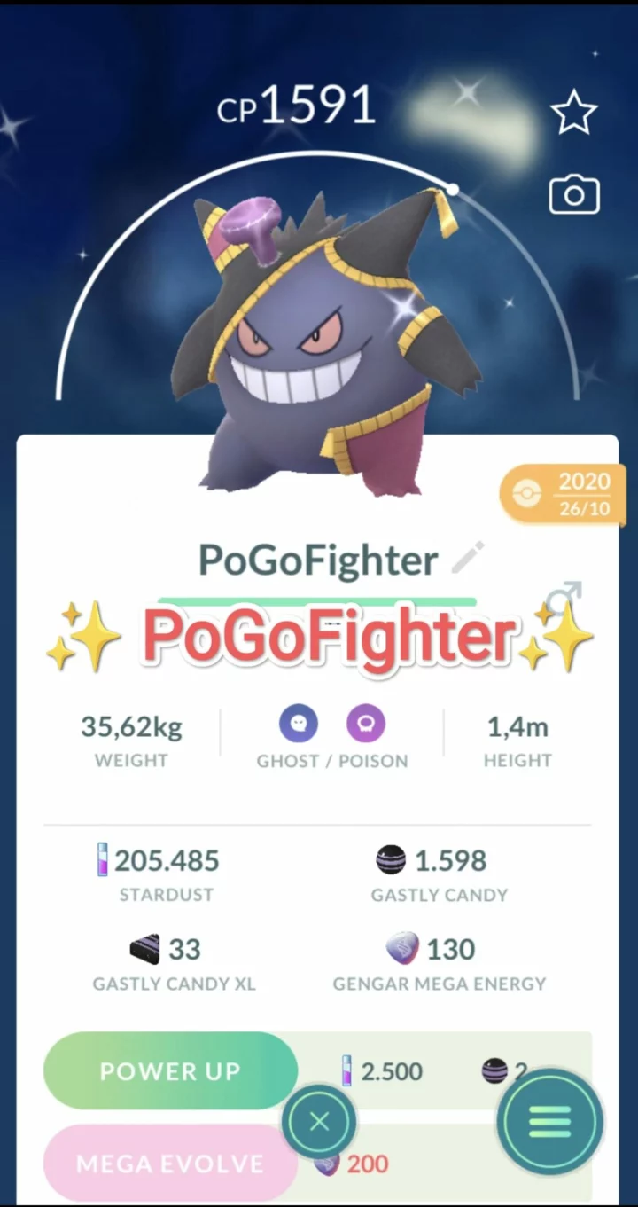 Pokémon GO Shiny Gengar wearing Halloween Mega Banette - 2020 – Trade 20.000 stardust (Read Describe)
