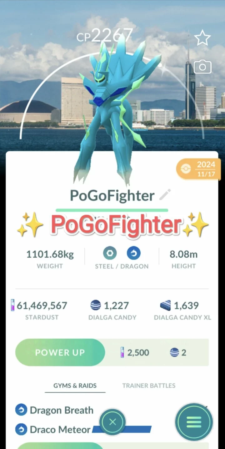 Pokémon GO Shiny Dialga Origin Forme - Fukuoka Background - Trade 20.000 stardust (Read Describe)