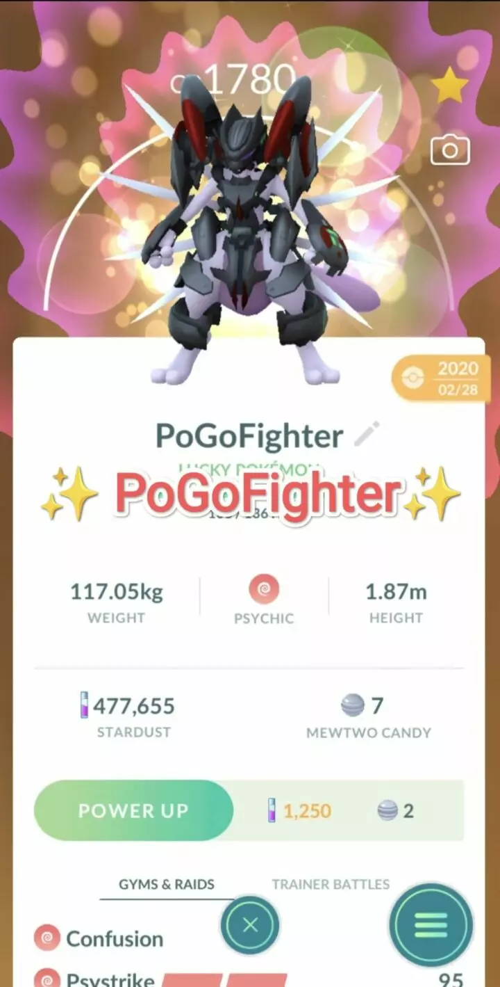 Pokémon GO Armored Mewtwo 2019- Guaranteed Lucky – Trade 1.000.000 stardust (Read Describe)