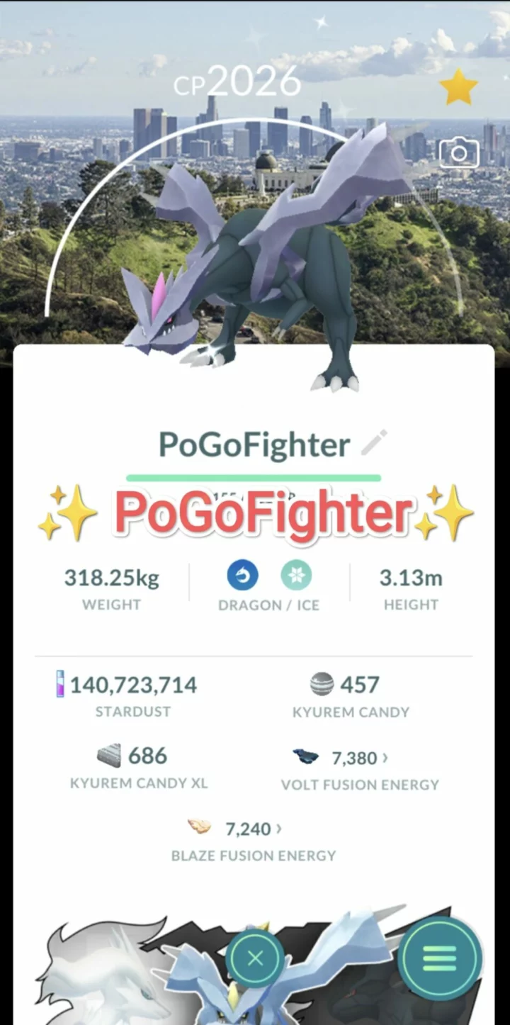 Pokémon GO Shiny Kyurem - Los Angeles Background - Trade 20.000 stardust (Read Describe)