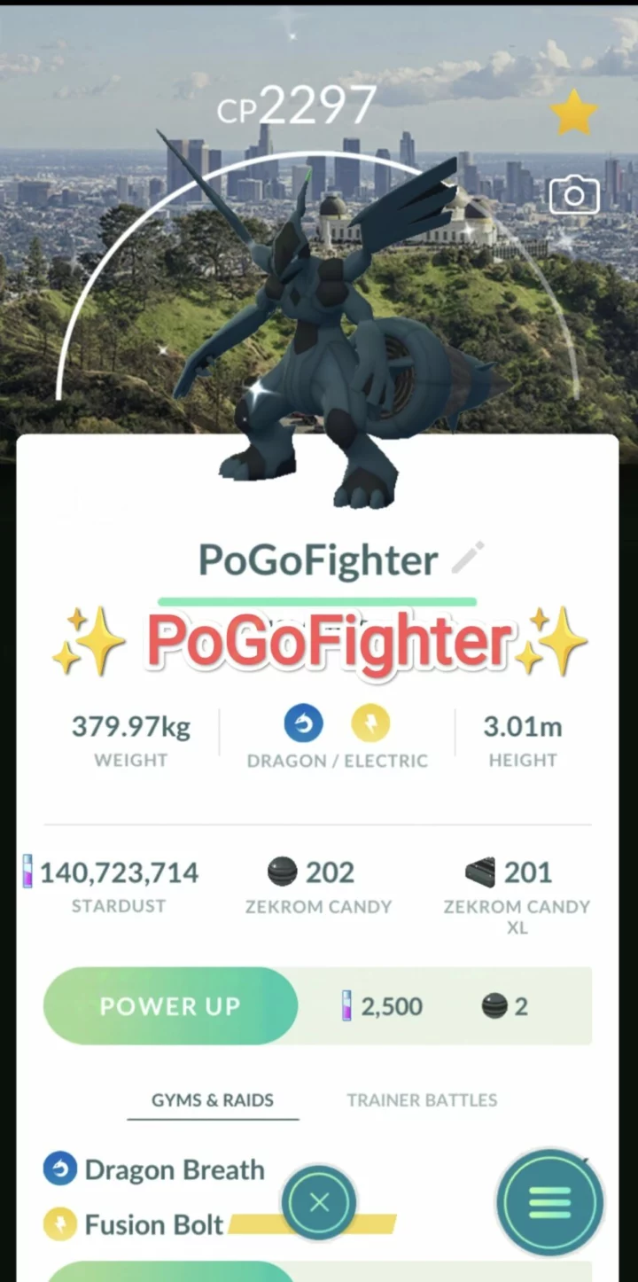 Pokémon GO Shiny Zekrom - Los Angeles Background - Trade 20.000 stardust (Read Describe)