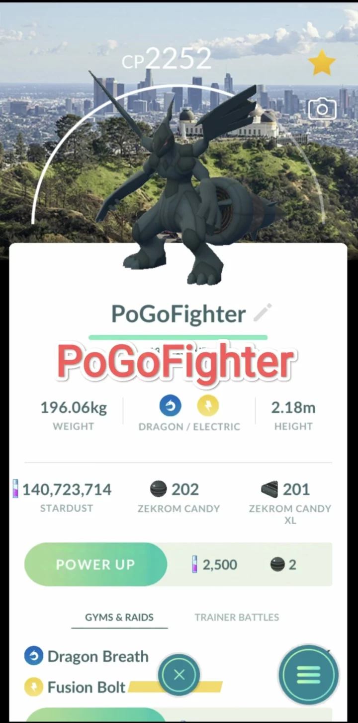 Pokémon GO Zekrom- Los Angeles Background - Trade 20.000 stardust (Read Describe)