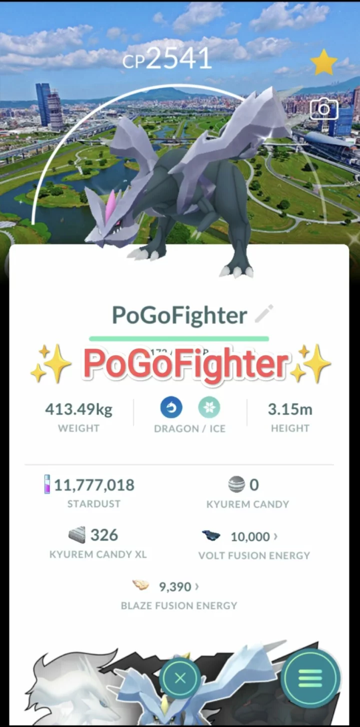 Pokémon GO Shiny Kyurem - New Taipei City Background - Trade 20.000 stardust (Read Describe)