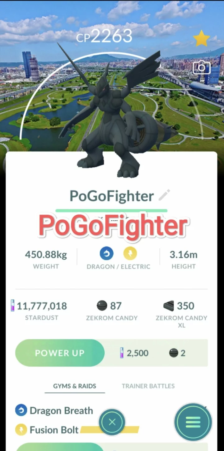 Pokémon GO Zekrom - New Taipei City Background - Trade 20.000 stardust (Read Describe)