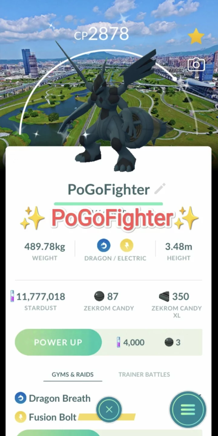 Pokémon GO Shiny Zekrom - New Taipei City Background - Trade 20.000 stardust (Read Describe)