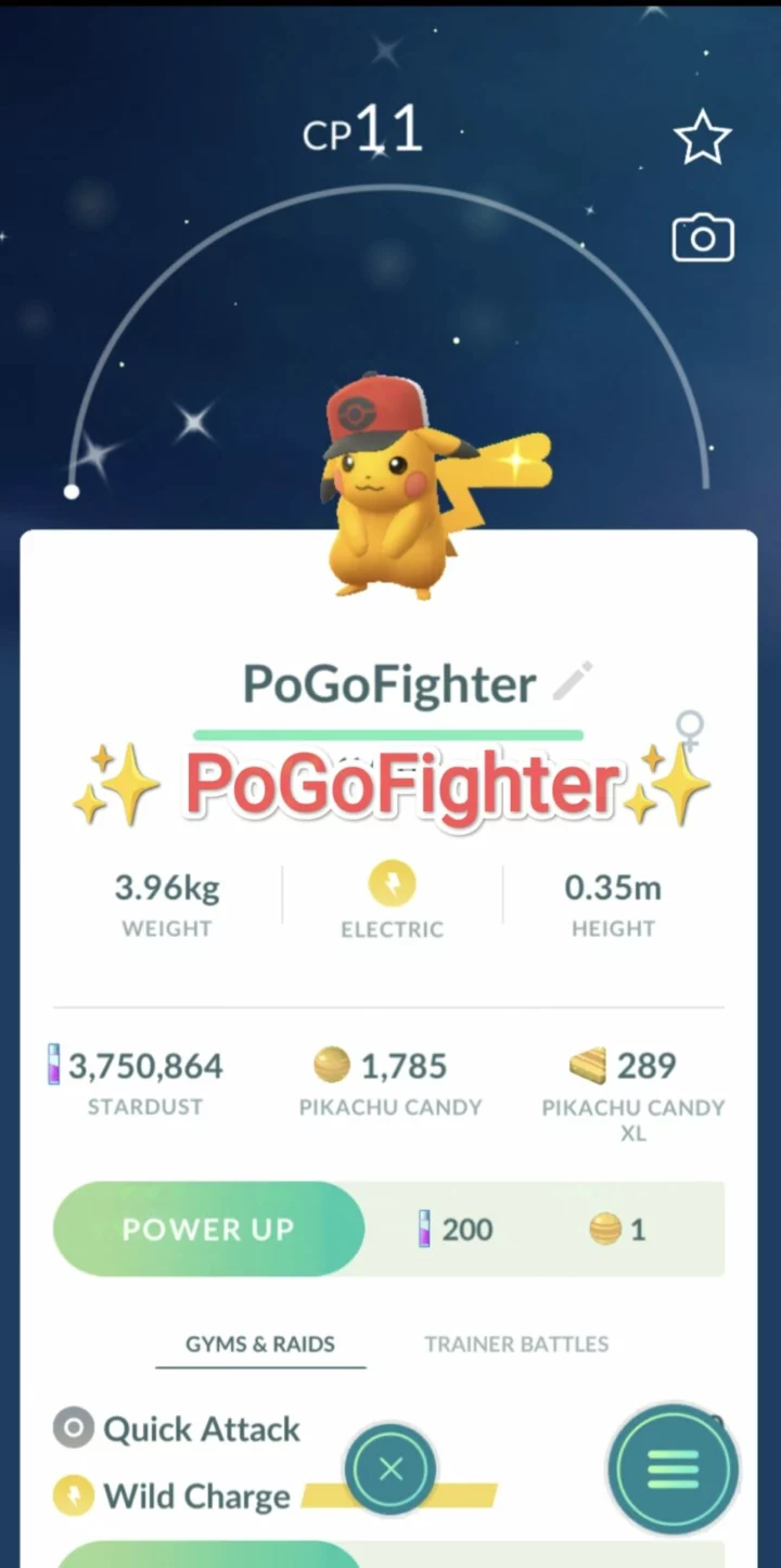 Pokémon GO Shiny Hilbert's Hat Pikachu - Trade 20.000 stardust (Read Describe)