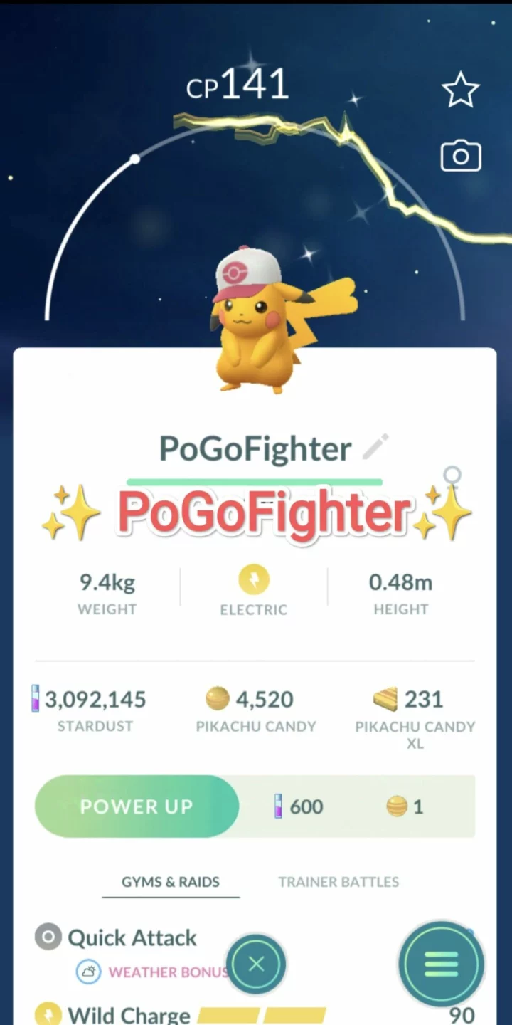 Pokémon GO Shiny Hilda's Hat Pikachu - Trade 20.000 stardust (Read Describe)