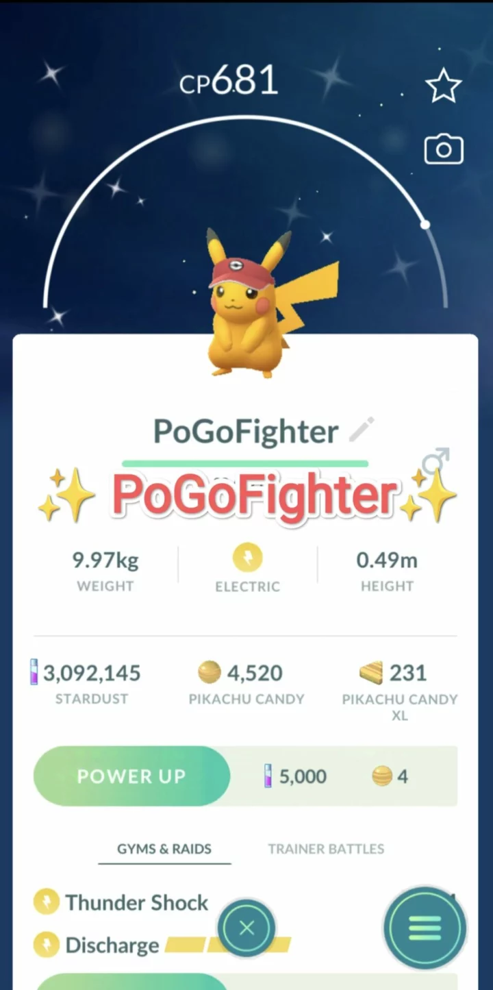 Pokémon GO Shiny Nate's Visor Pikachu - Trade 20.000 stardust (Read Describe)