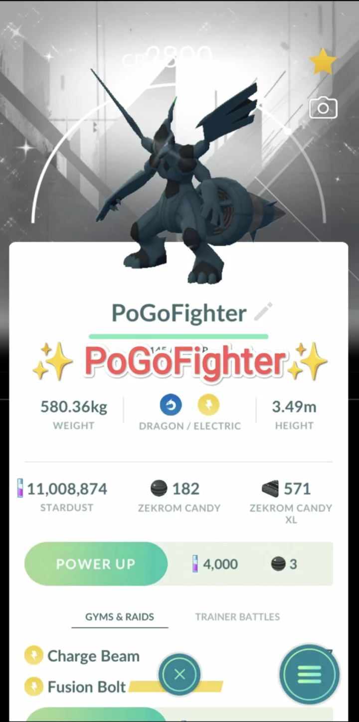 Pokémon GO Shiny Zekrom - White Background- GO Tour - Trade 20.000 stardust (Read Describe)