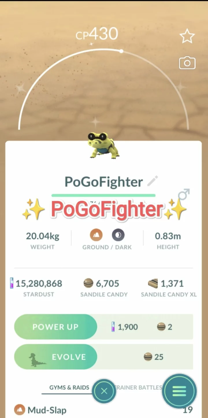 Pokémon GO Shiny Sandile - Trade 1.000.000 stardust (Read Describe)