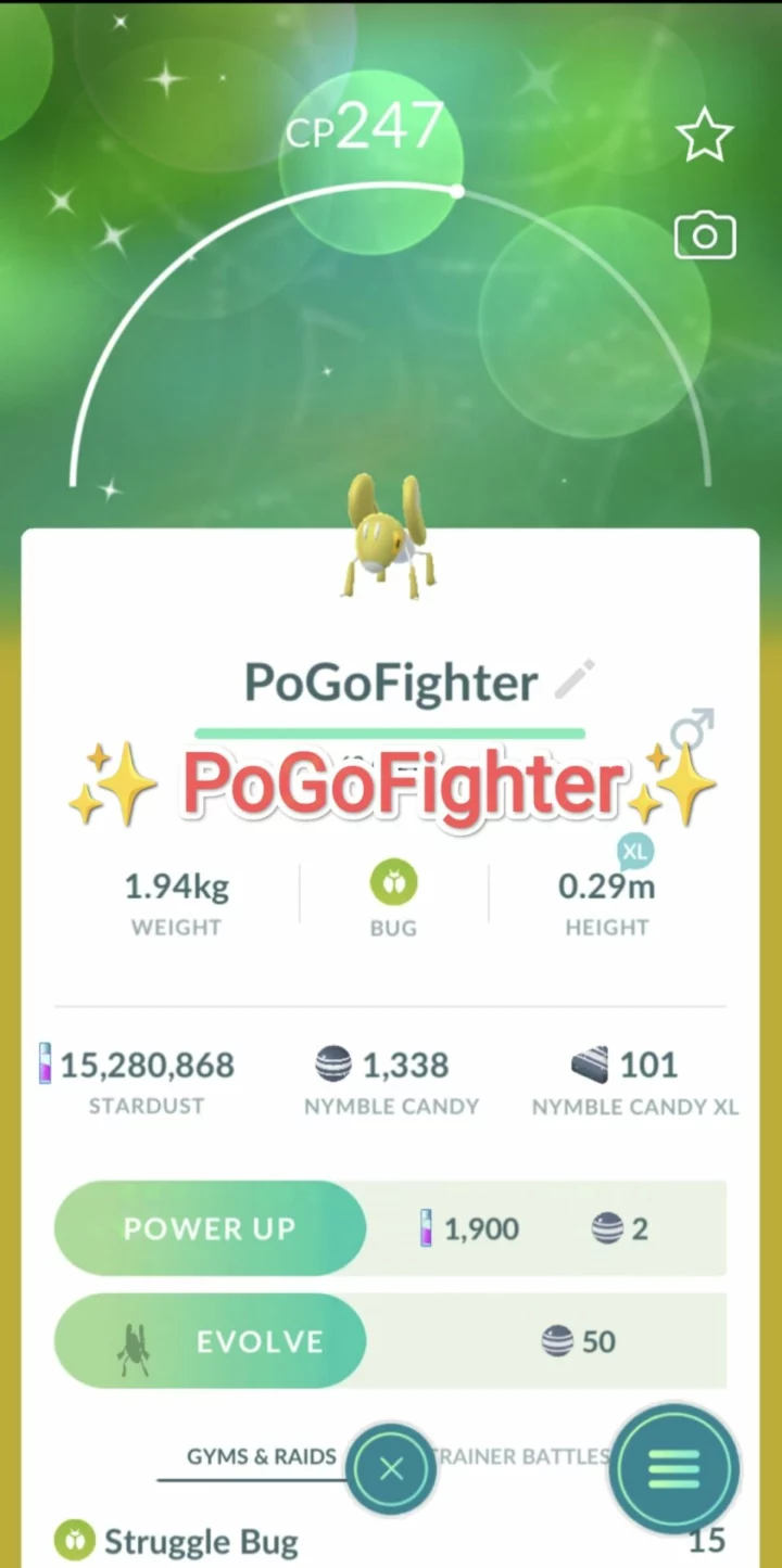 Pokémon GO Shiny Nymble - Trade 1.000.000 stardust (Read Describe)