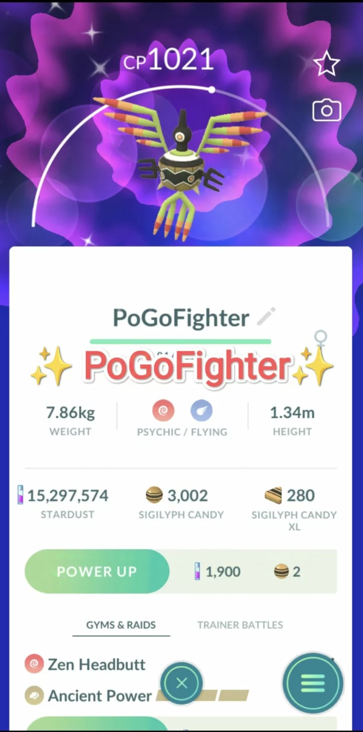 Pokémon GO Shiny Sigilyph - Trade 1.000.000 stardust (Read Describe)