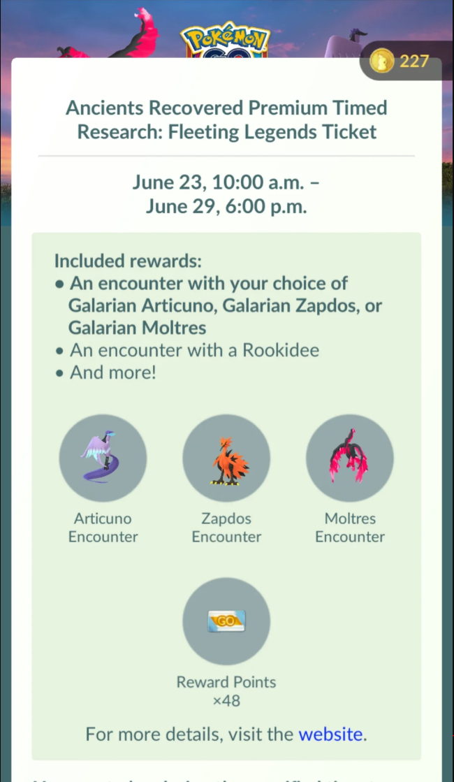 Pokémon GO: Fleeting Legends Ticket (READ DESCRIPTION)