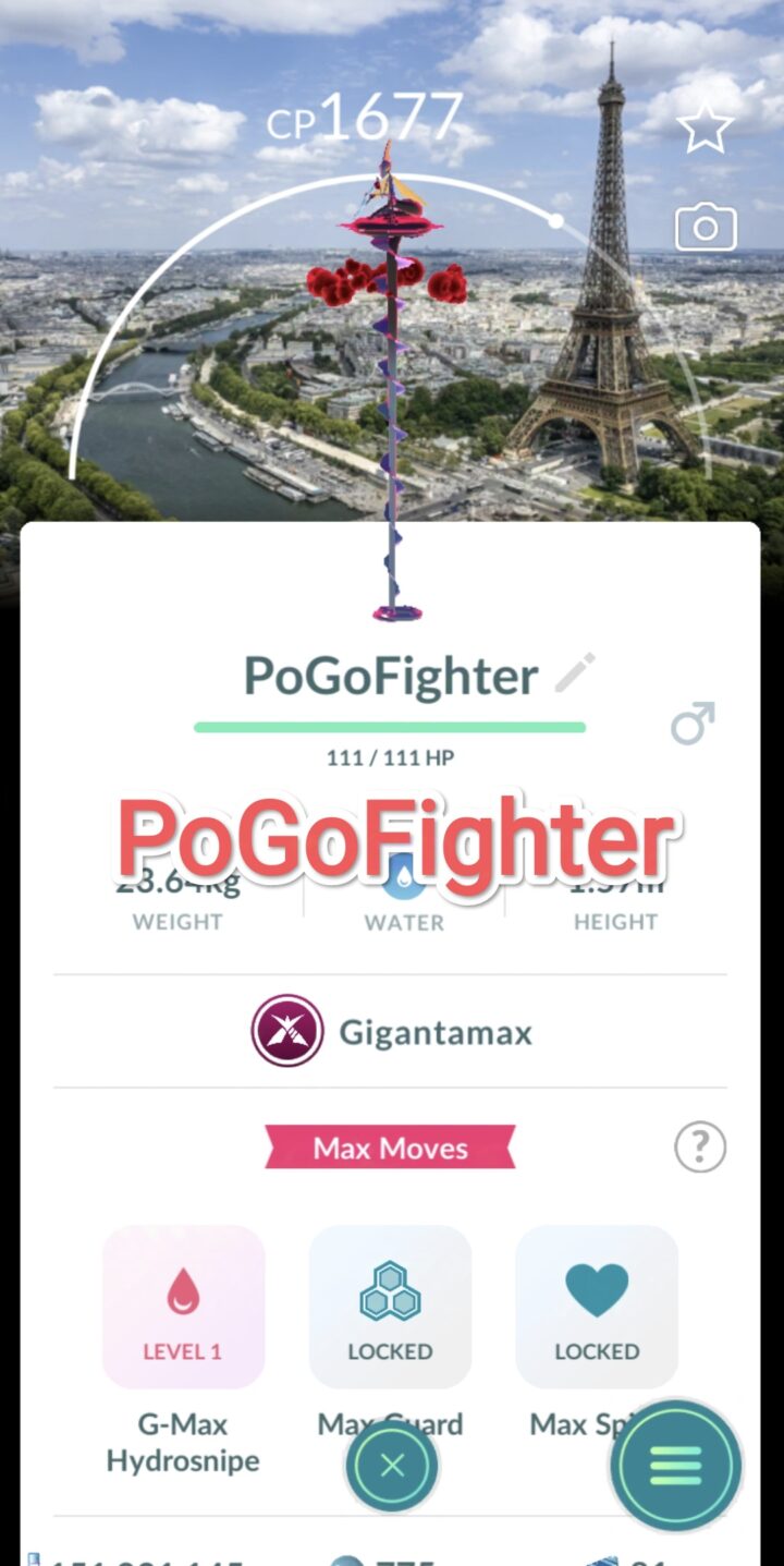Pokémon GO Gigantamax Inteleon - Paris, France Background - GO Fest 2025 - Trade 20.000 stardust (Read Describe)