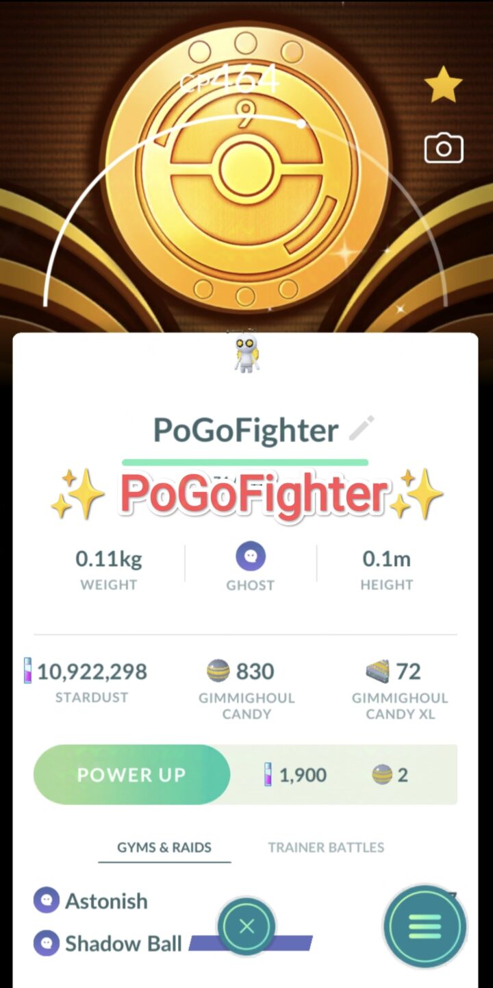 Pokémon GO Shiny Gimmighoul (9th Anniversary Coin) - Trade 1.000.000 stardust (Read Describe)