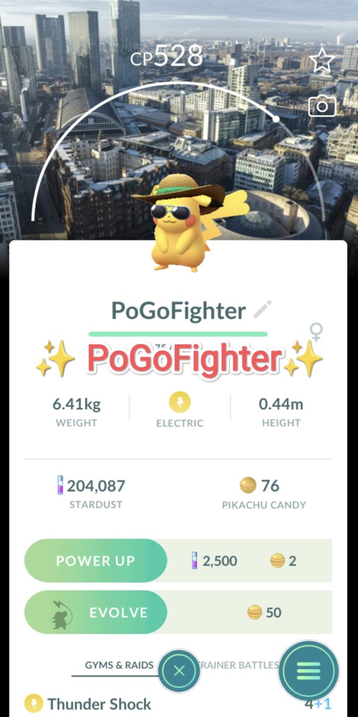 Pokémon GO Pikachu with summer flair - Road Trip Manchester, England Background - Trade 20.000 stardust (Read Describe)