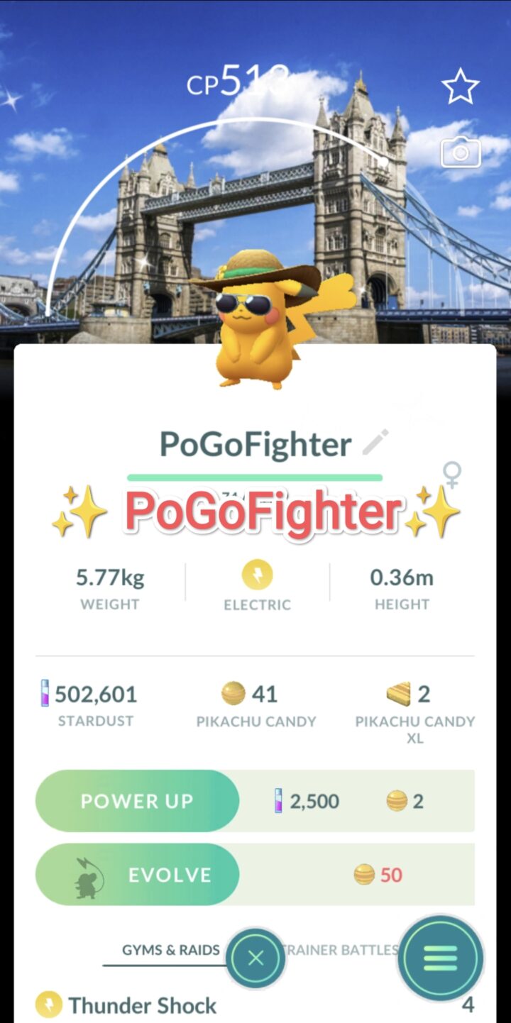 Pokémon GO Shiny Pikachu with summer flair - Road Trip London, England Background - Trade 20.000 stardust (Read Describe)