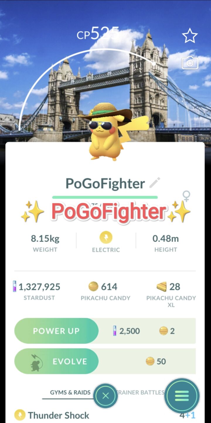 Pokémon GO Pikachu with summer flair - Road Trip London, England Background - Trade 20.000 stardust (Read Describe)