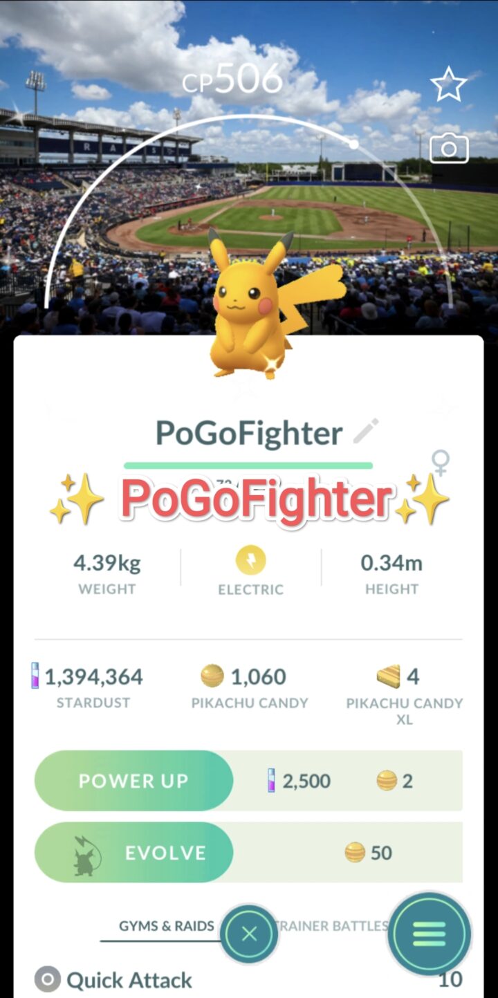 Pokémon GO Shiny Pikachu - Tampa Bay Rays - MLB Baseball Stadium - Steinbrenner Field, Tampa, Florida, USA Background - Trade 20.000 stardust (Read Describe)