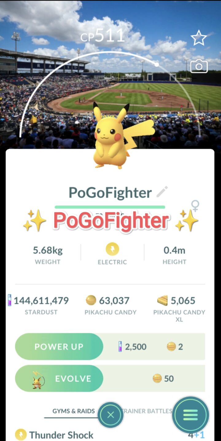 Pokémon GO Pikachu - Tampa Bay Rays - MLB Baseball Stadium - Steinbrenner Field, Tampa, Florida, USA Background - Trade 20.000 stardust (Read Describe)