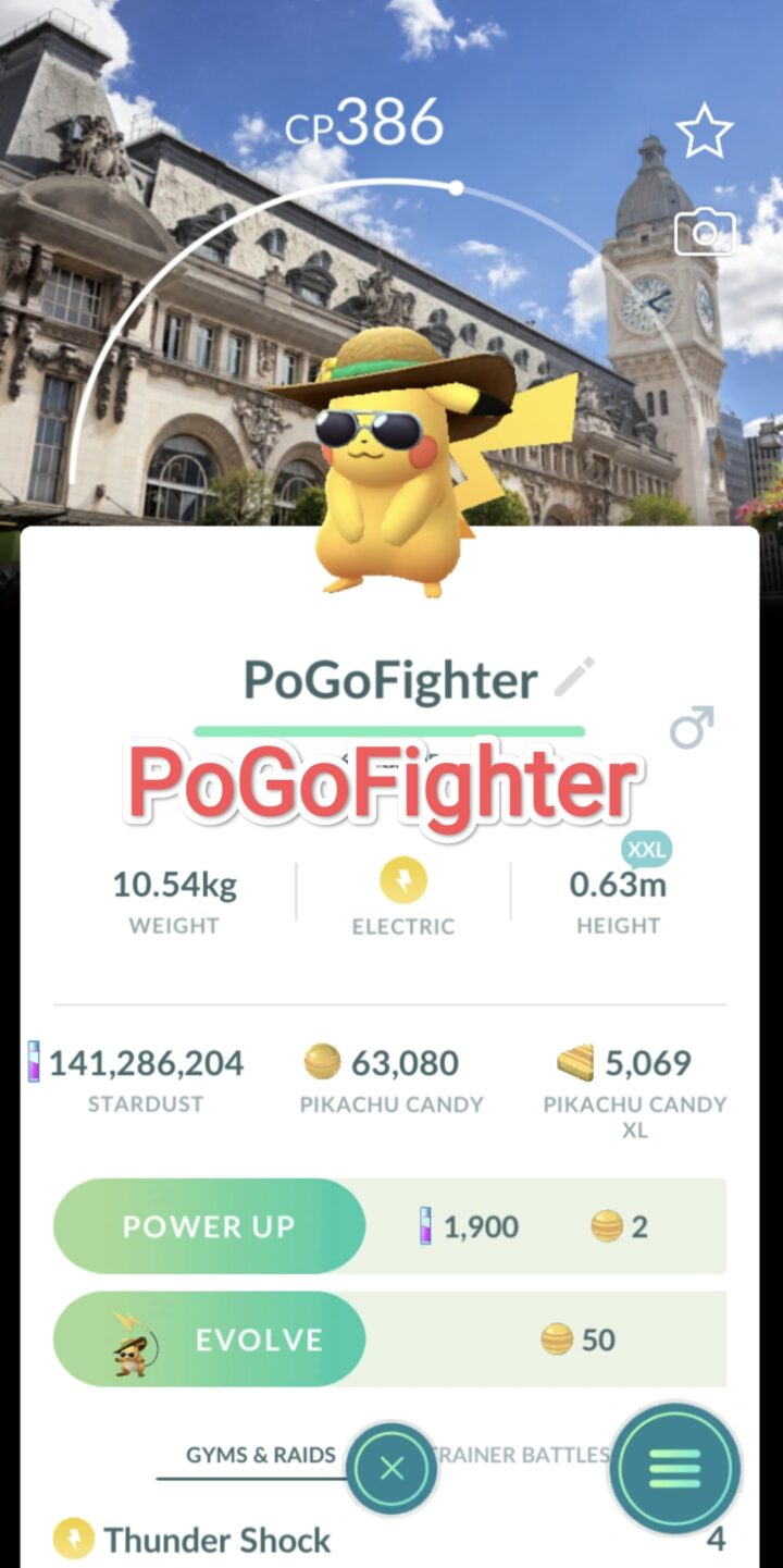 Pokémon GO Pikachu with summer flair - Road Trip Paris, France Background - Trade 20.000 stardust (Read Describe)
