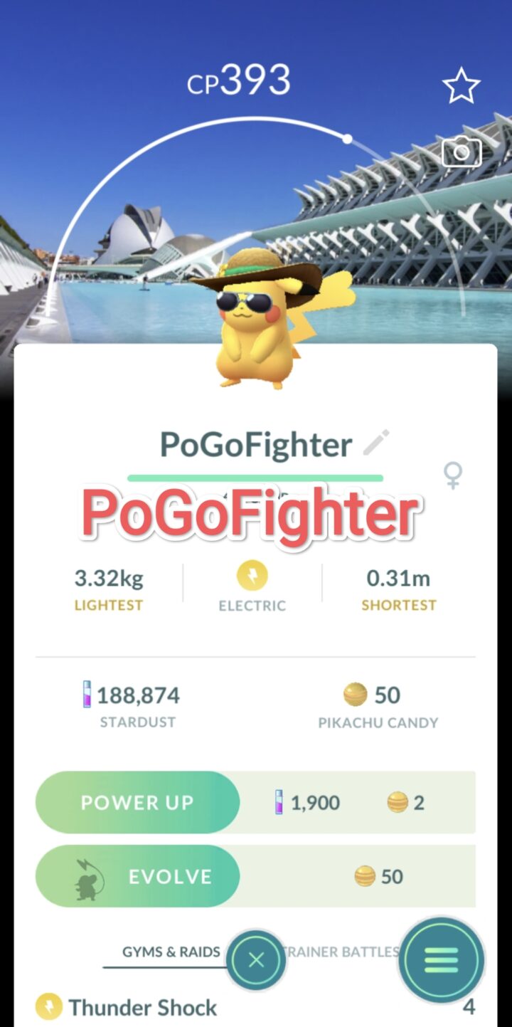 Pokémon GO Pikachu with summer flair - Road Trip Valencia, Spain Background - Trade 20.000 stardust (Read Describe)