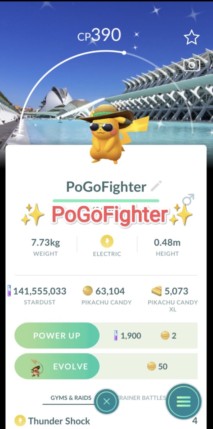 Pokémon GO Shiny Pikachu with summer flair - Road Trip Valencia, Spain Background - Trade 20.000 stardust (Read Describe)