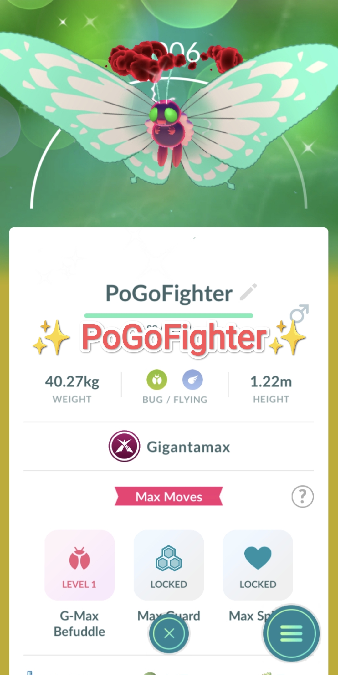 Pokémon GO Shiny Gigantamax Butterfree - Trade 20.000 stardust (Read Describe)