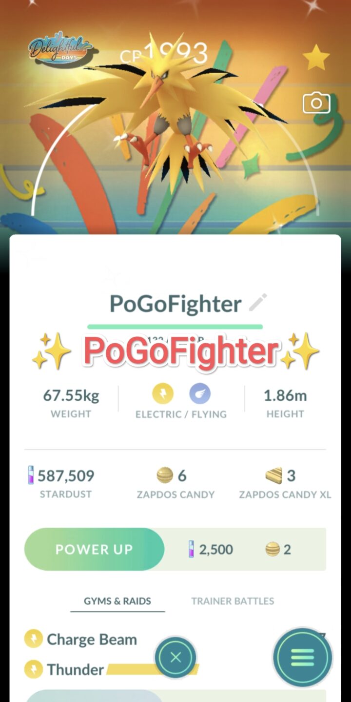 Pokémon GO Shiny Zapdos Special Delightful Days Background - Trade 20.000 stardust (Read Describe)