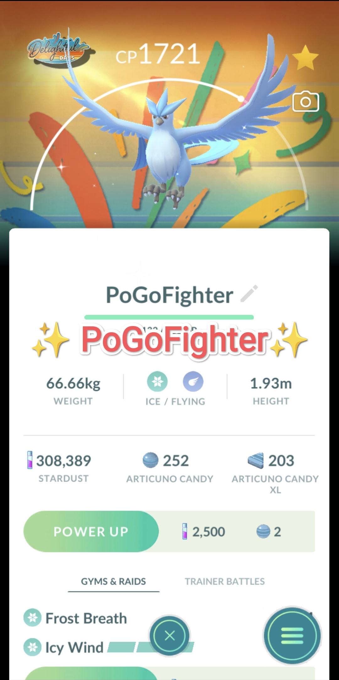 Pokémon GO Shiny Articuno Special Delightful Days Background - Trade 20.000 stardust (Read Describe)