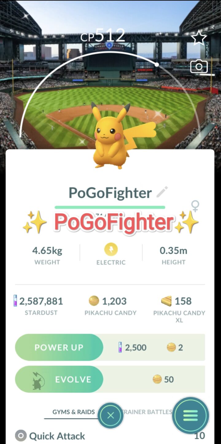 Pokémon GO Shiny Pikachu - Arizona Diamondbacks - MLB Baseball Stadium - Chase Field, Phoenix, Arizona, USA Background - Trade 20.000 stardust (Read Describe)