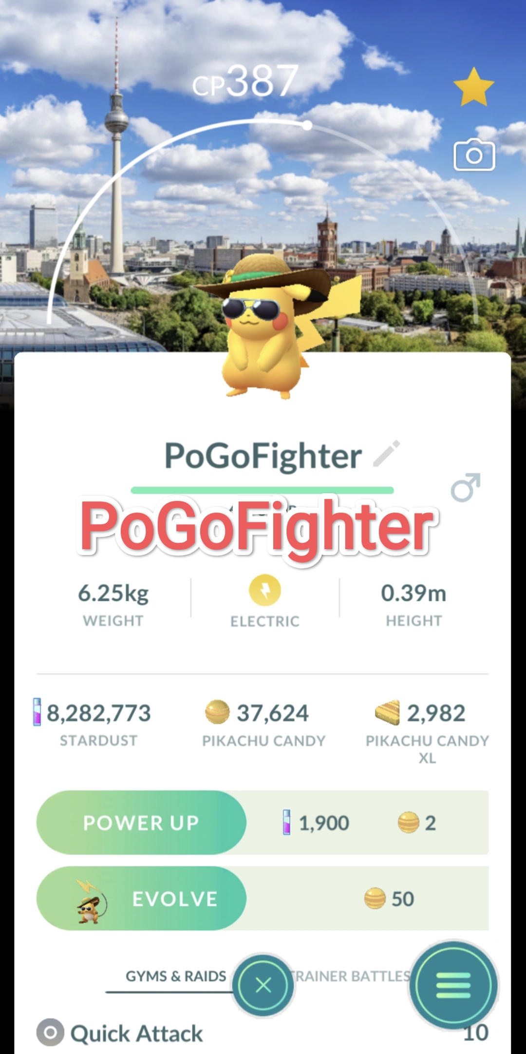 Pokémon GO Pikachu with summer flair - Road Trip Berlin, Germany Background - Trade 20.000 stardust (Read Describe)
