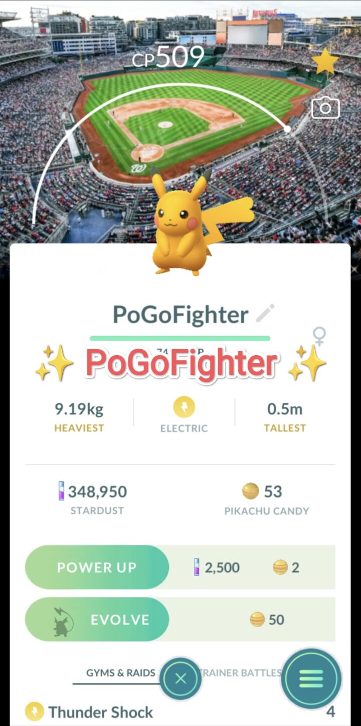 Pokémon GO Shiny Pikachu - Washington Nationals - MLB Baseball Stadium - Nationals Park, Washington, D.C., USA Background - Trade 20.000 stardust (Read Describe)
