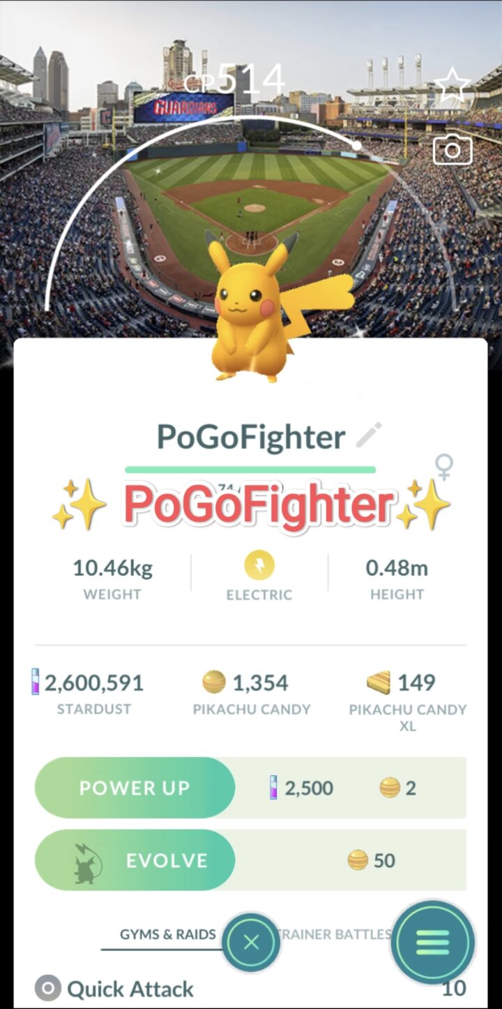 Pokémon GO Shiny Pikachu - Cleveland Guardians - MLB Baseball Stadium - Progressive Field, Cleveland, Ohio, USA Background  - Trade 20.000 stardust (Read Describe)