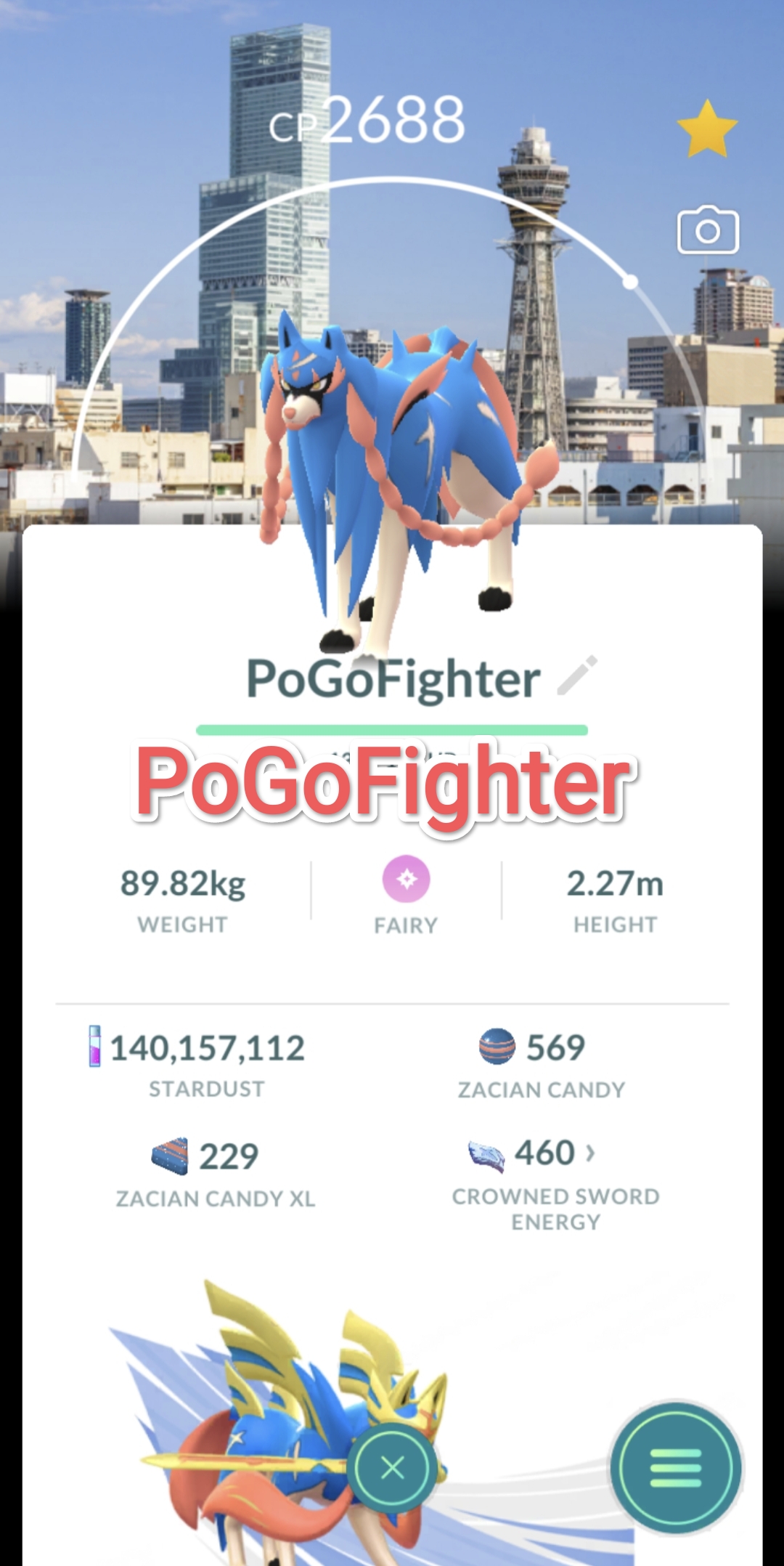 Pokémon GO Zacian - Osaka, Japan Background - GO Fest 2025 - Trade 20.000 stardust (Read Describe)