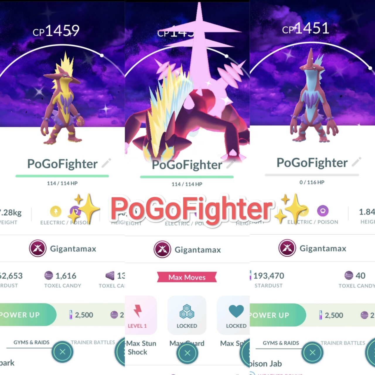 Pokémon GO Shiny Gigantamax Toxtricity - Dark Skies Background – Trade 20.000 Stardust (Read Describe)