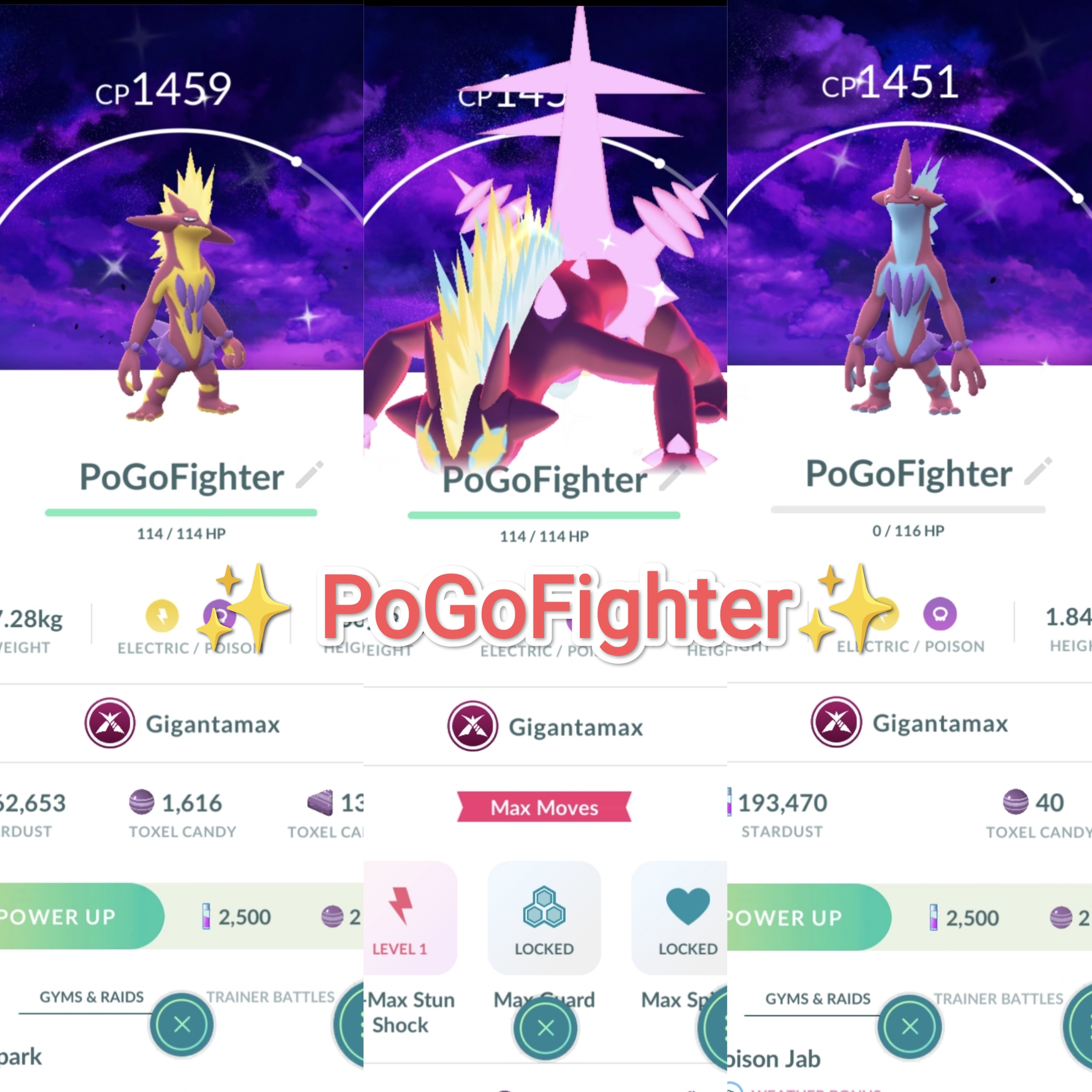 Pokémon GO Shiny Gigantamax Toxtricity - Dark Skies Background – Trade 20.000 Stardust (Read Describe)