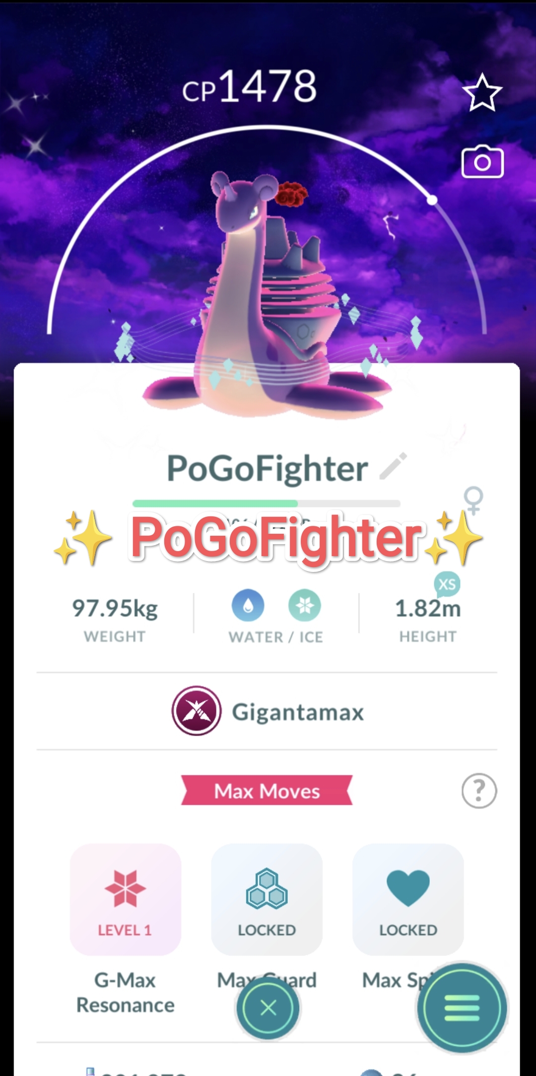 Pokémon GO Shiny Gigantamax Lapras - Dark Skies Background - Trade 20.000 stardust (Read Describe)