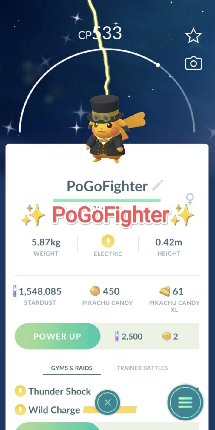 Pokémon GO Shiny Dapper Pikachu with yellow accents - Trade 20.000 stardust (Read Describe)